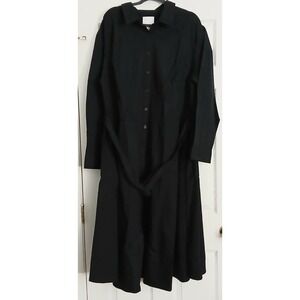 Pari Passu Poplin Shirtdress Size D8 (US 26) Black Long Sleeve Button Front Belt